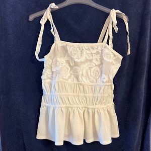 Anthropology, current air brand floral embroidered cream top size s
